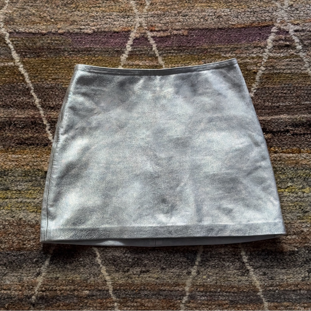 Reformation silver leather mini skirt